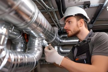 Un professionnel installe une bouche d’extraction de VMC dans une maison ancienne.